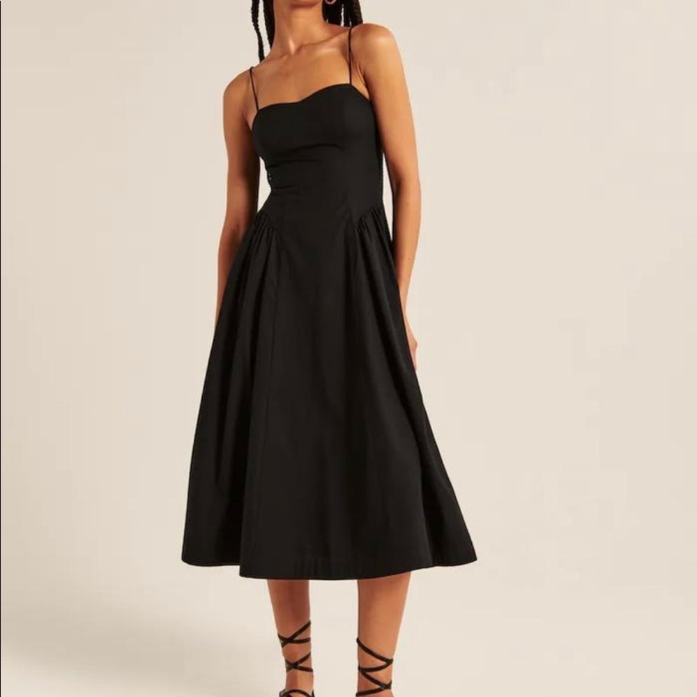 abercrombie drop waist corset midi dress black -M